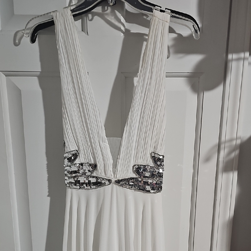 Lulu's White and Silver Sequin Wedding Dress